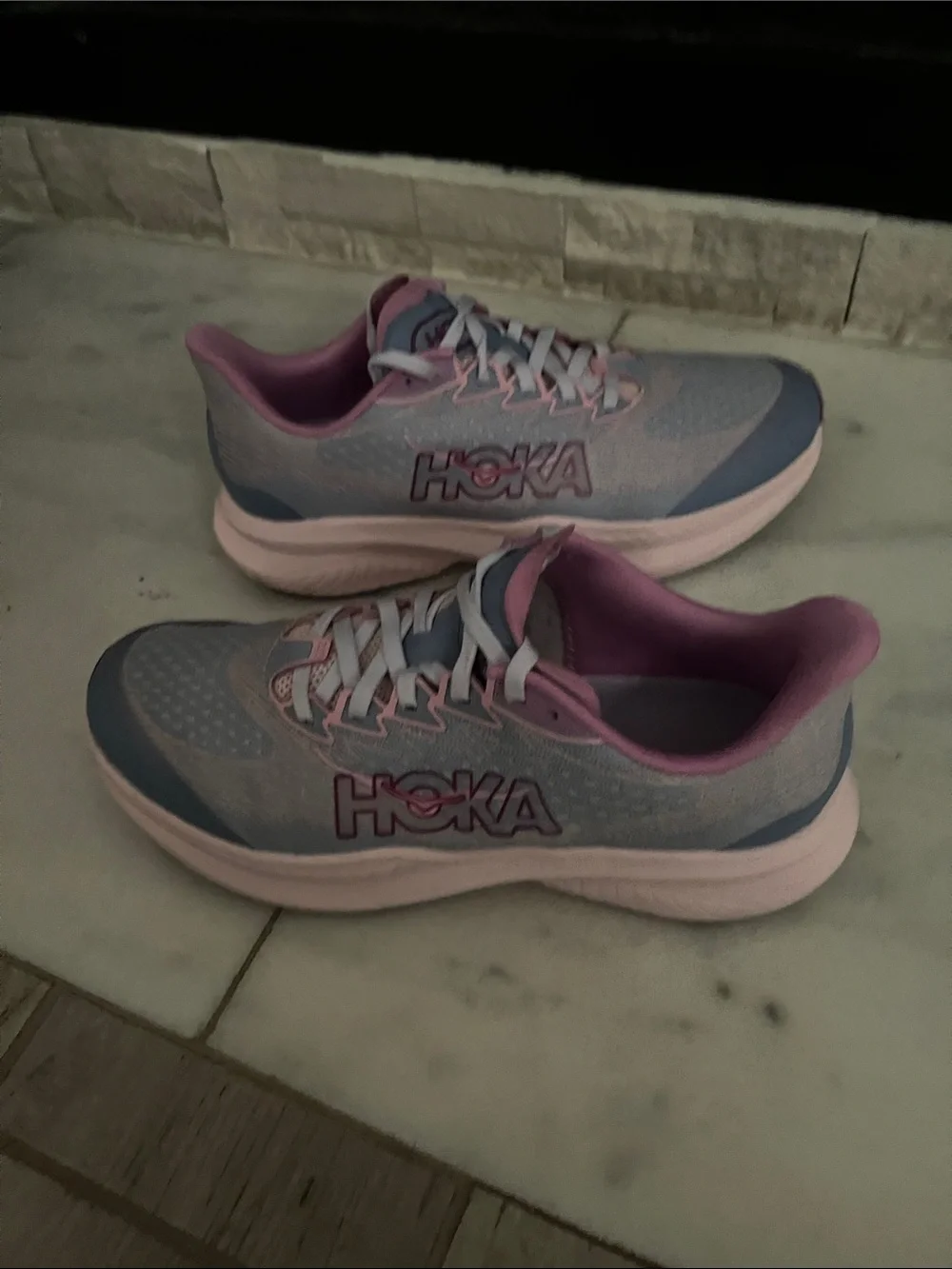 Hoka Women's Pink and Light Blue Athletic Running Shoes